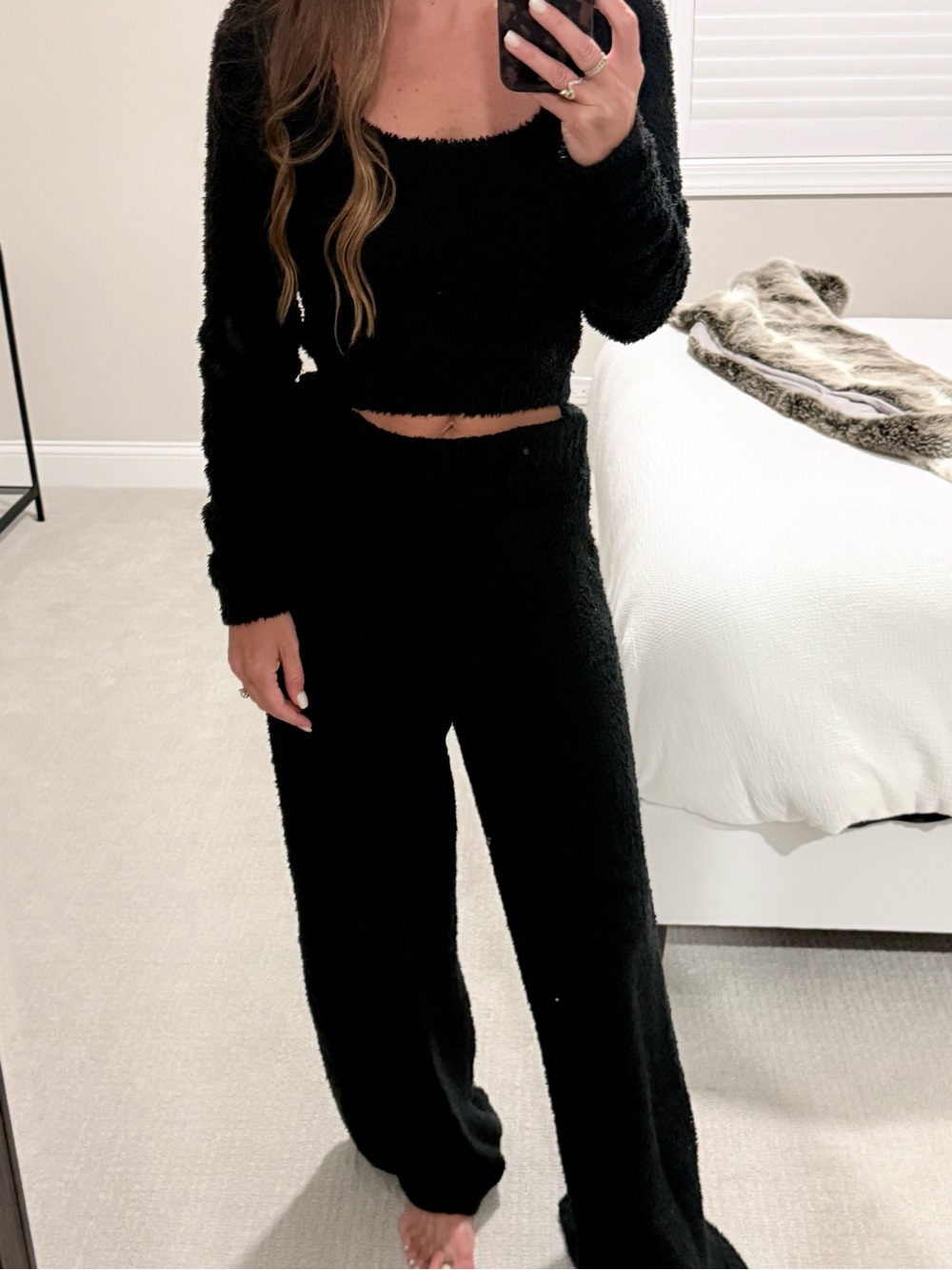 SKIMS Black Fuzzy Wide-Leg Lounge Pants